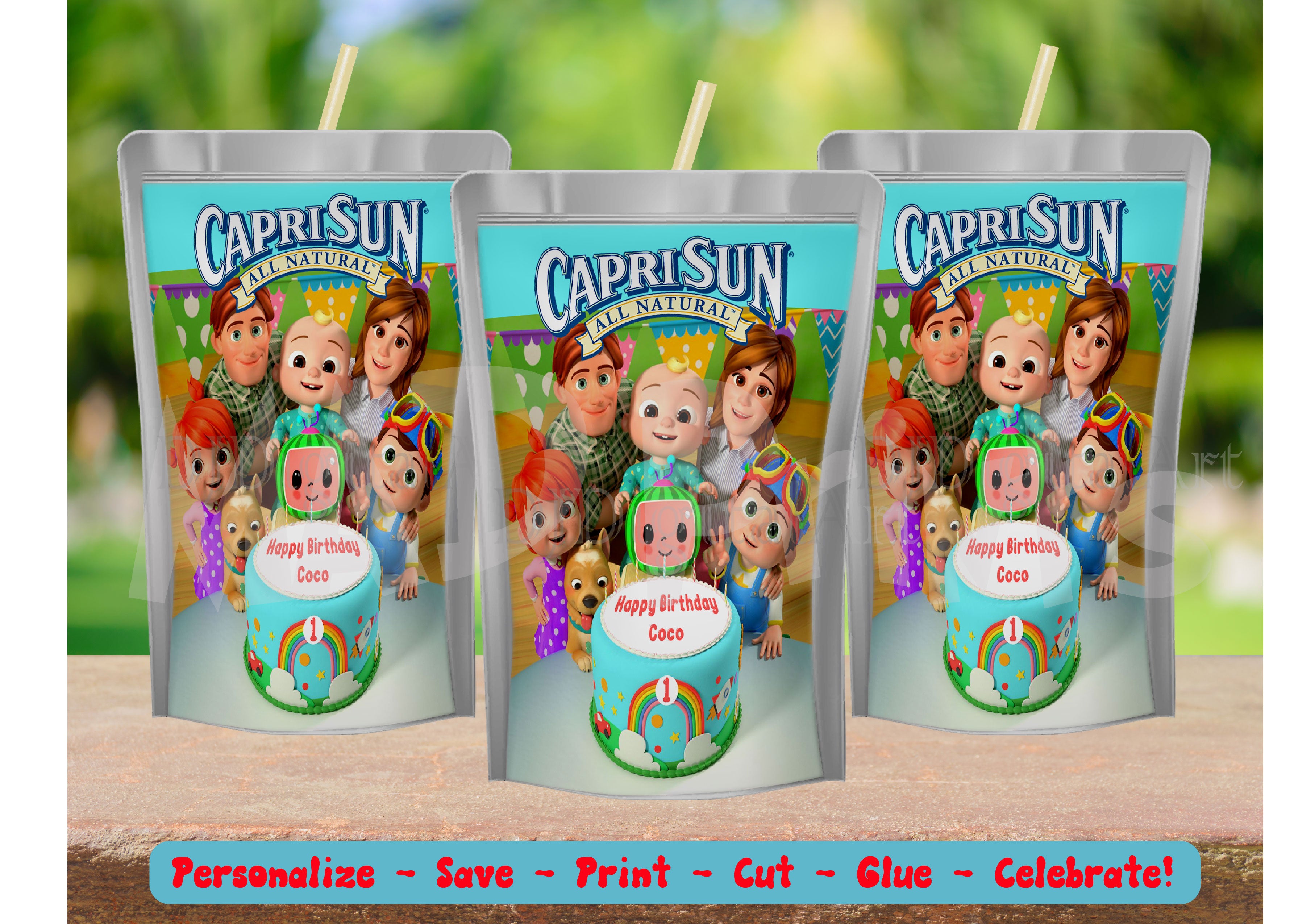 Printed Cocomelon Personalized Capri Sun Labels