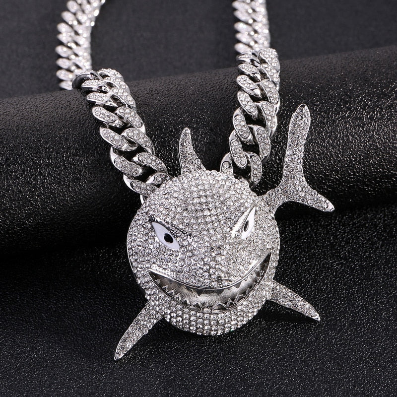 Big Size 6IX9INE Shark Pendant Necklace For Men Hip Hop BOY Jewelry With Iced Out Crystal Miami Cuban Chain Fashion Jewelry