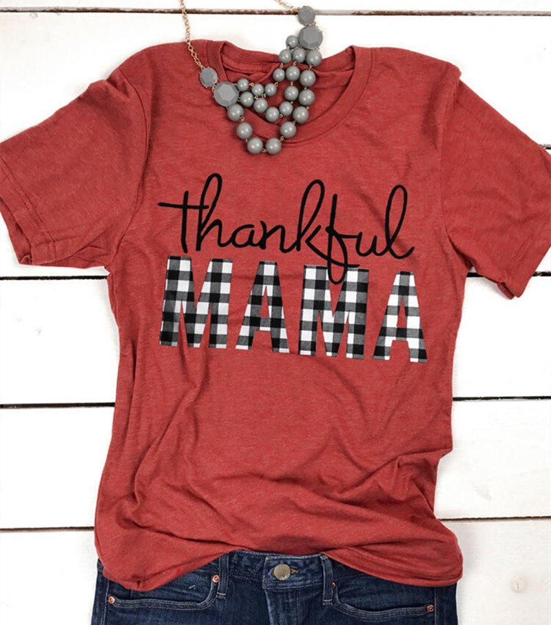 Plaid Thankful Mama T-Shirt