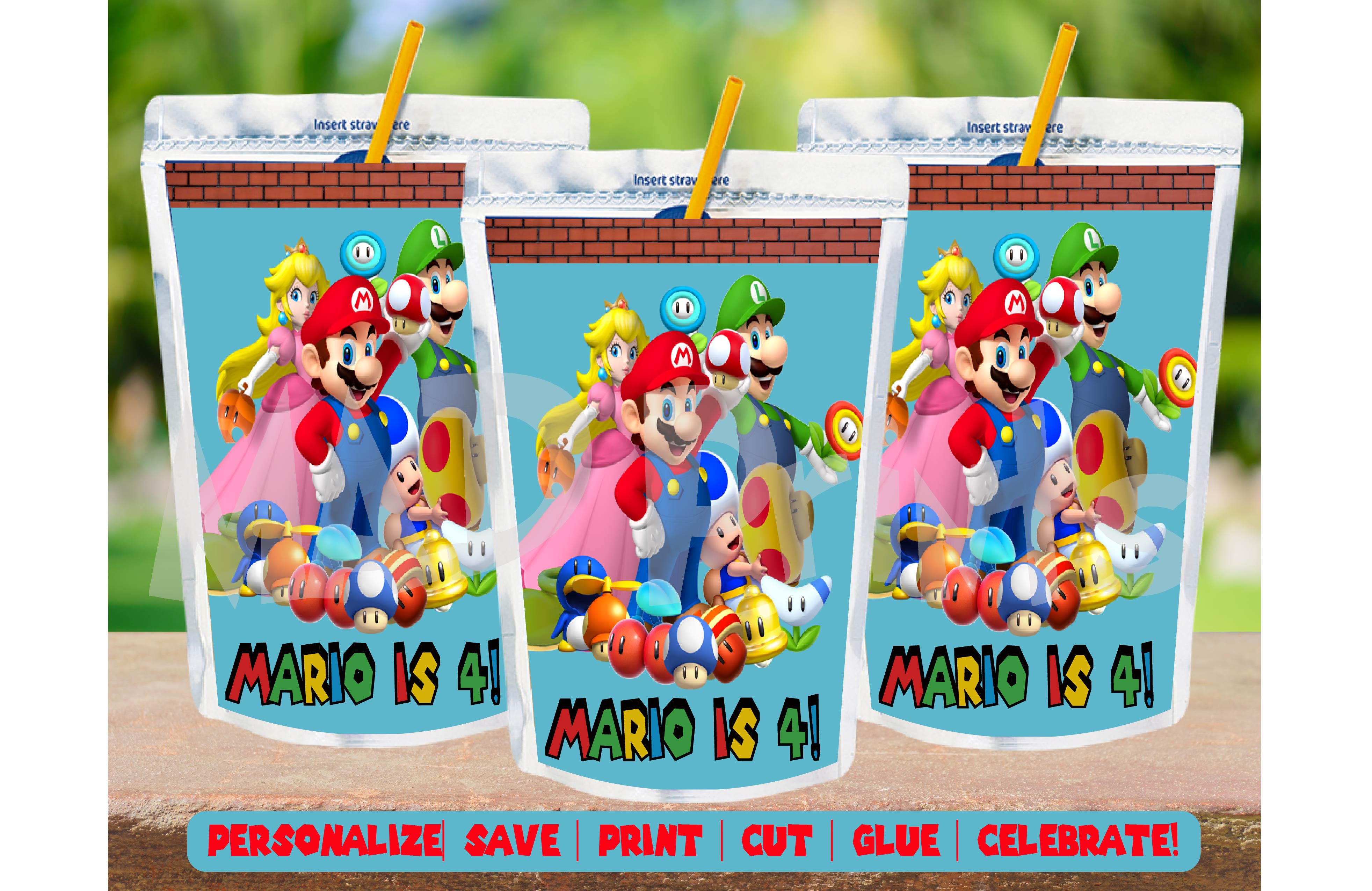 Printable Personalized Super Mario Capri Sun Labels