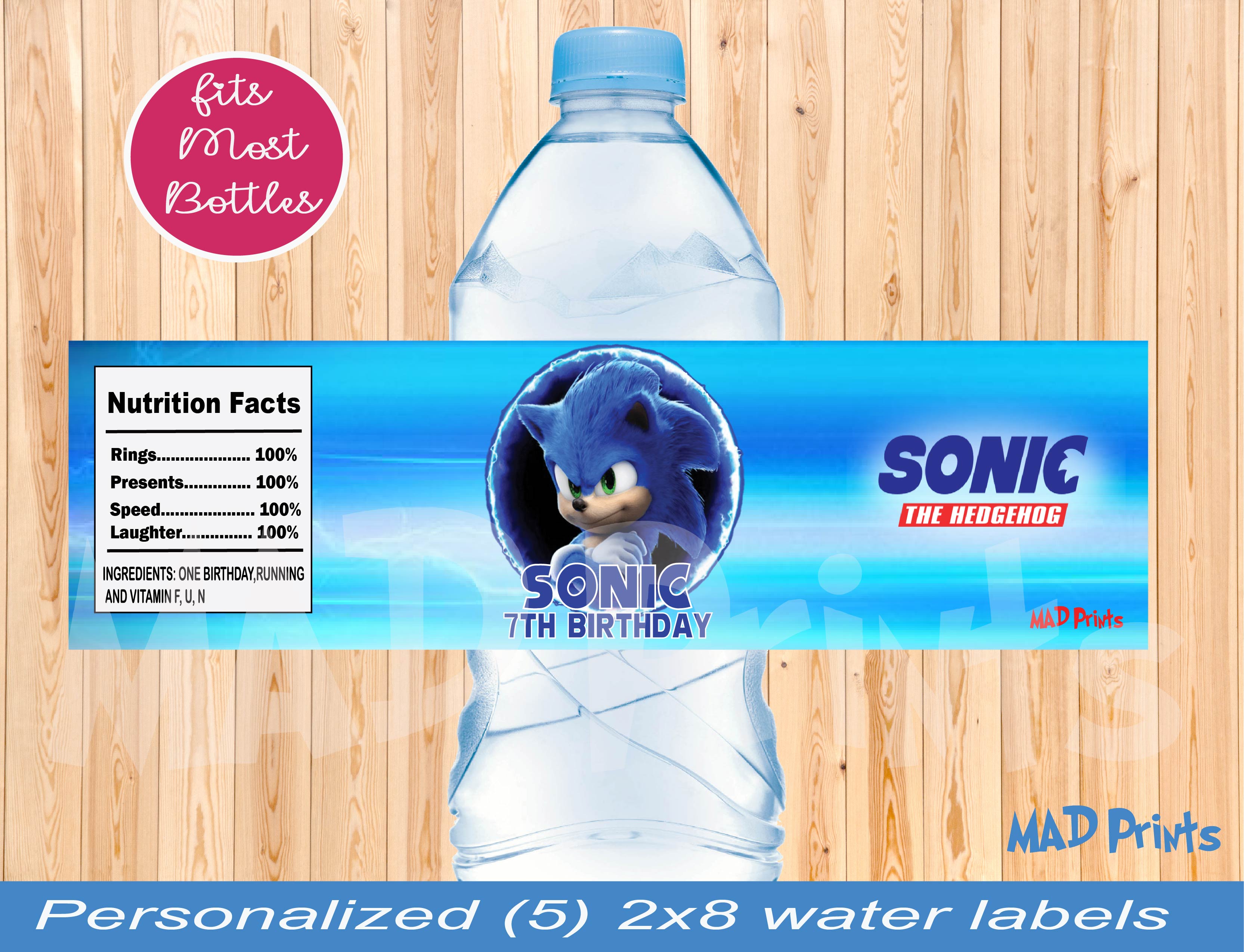 Sonic Water Bottle Labels, Personalized Labels ,Sonic the Movie