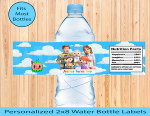 Blue Sky  Cocomelon Personalized Water Bottle Labels