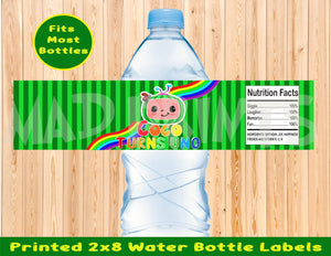 (10) Personalized COCOMELON Glossy Water Bottle Labels, Party Favors, 2  Sizes