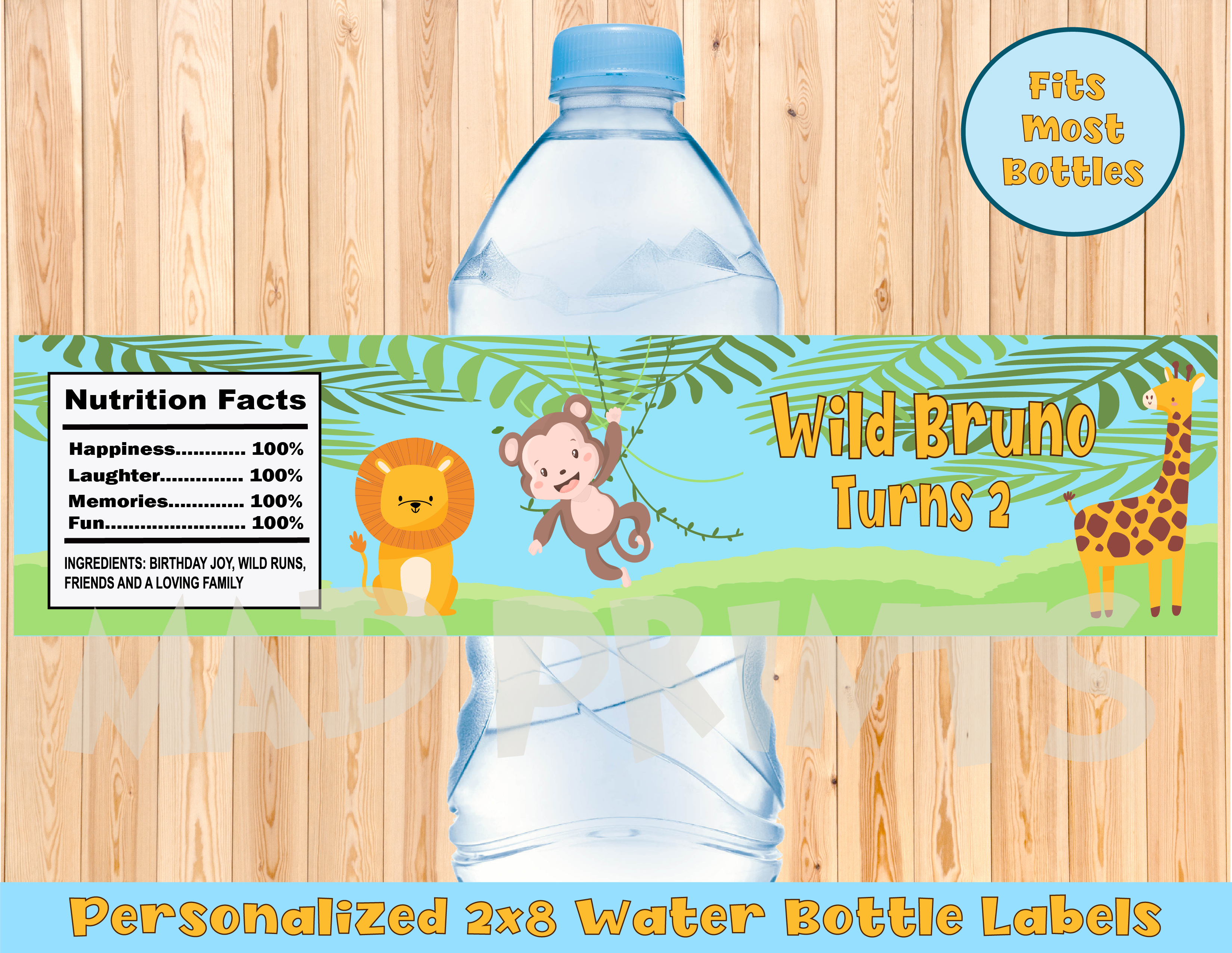 Wild Animals Water Bottle Labels