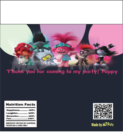 Personalized Printable Trolls Hershey Bar, Trolls  Party Favor, Poppy Hershey Bar, Hershey Bar Wrapper, Candy Wrapper, Trolls World Tour