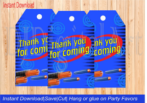 Nerf Gun Instant Download Dart Thank You Tag Labels, Dart Favors, Dart Gun Tags, Thank you Tags, Dart Gun Party, Dart Gun Birthday Party,Tag Labels