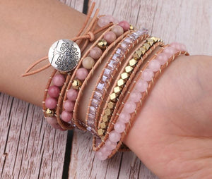 Pink Quartz Leather Wrap Bracelets Jewelry